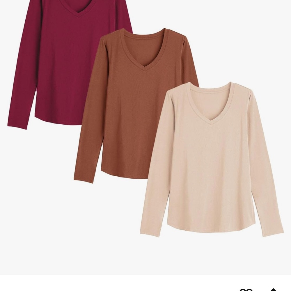 Showitty Long Sleeve V-Neck Tops - Burgundy, Brown, and Cream
